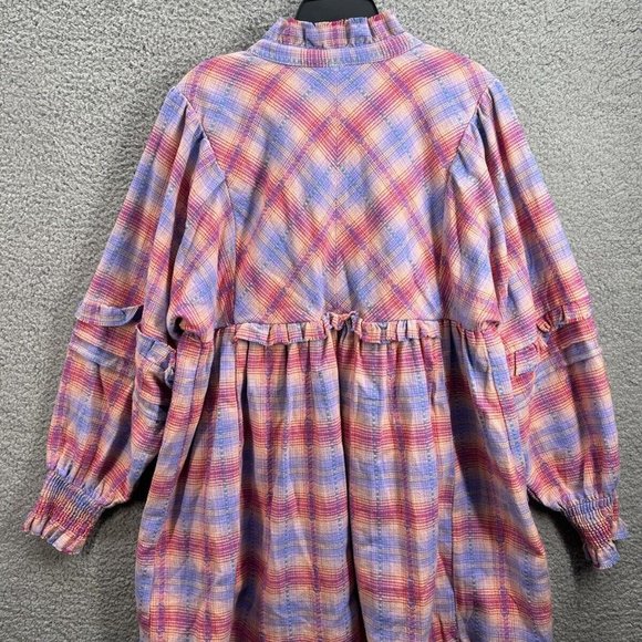 Free People Redwood Flannel Size Small Pink Plaid Babydoll Mini Dress M - Picture 3 of 14
